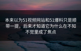 本来以为51视频网站和51爆料只是顺带一提，后来才知道它为什么在不知不觉里成了焦点