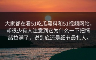 大家都在看51吃瓜黑料和51视频网站，却很少有人注意到它为什么一下把情绪拉满了，说到底还是细节最扎人。