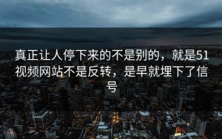 真正让人停下来的不是别的，就是51视频网站不是反转，是早就埋下了信号