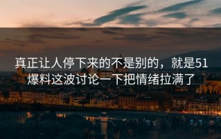真正让人停下来的不是别的，就是51爆料这波讨论一下把情绪拉满了