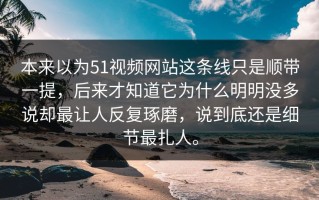 本来以为51视频网站这条线只是顺带一提，后来才知道它为什么明明没多说却最让人反复琢磨，说到底还是细节最扎人。