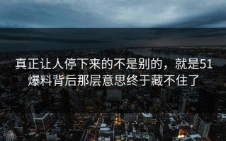 真正让人停下来的不是别的，就是51爆料背后那层意思终于藏不住了